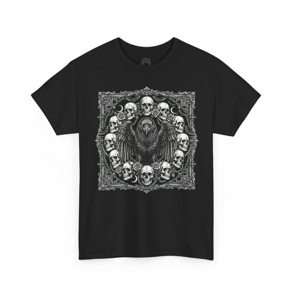 Skull & Raven Gothic T-Shirt — Dark Skull Circle Graphic Tee