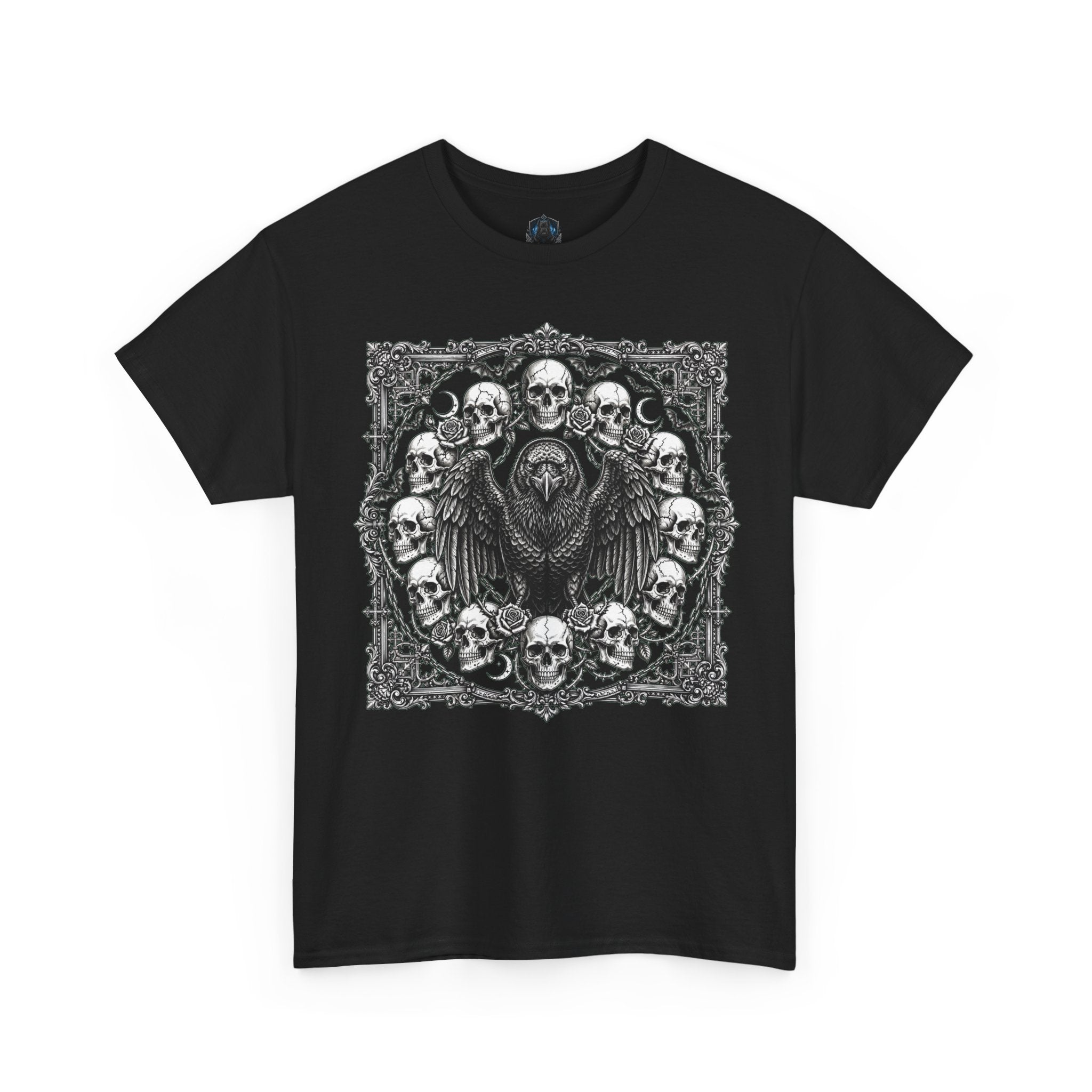 Skull & Raven Gothic T-Shirt — Dark Skull Circle Graphic Tee