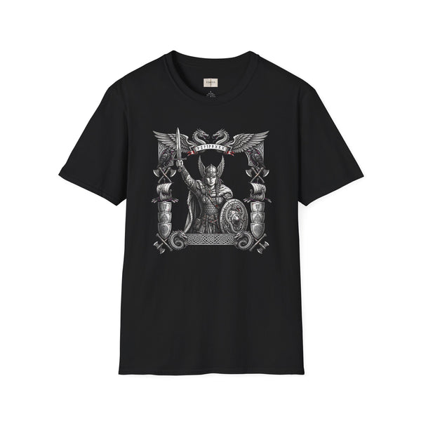 Viking Warrior Graphic T-Shirt — Norse Shieldmaiden Design