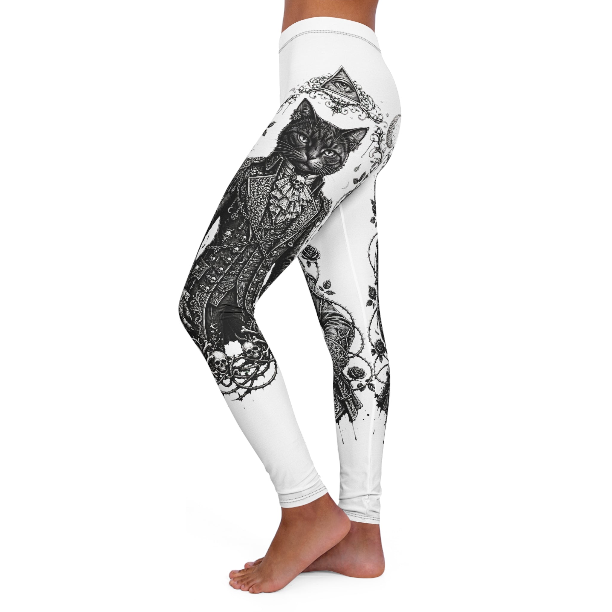 Mystic Snake & Moon Floral Leggings — Black Gothic Yoga Tights