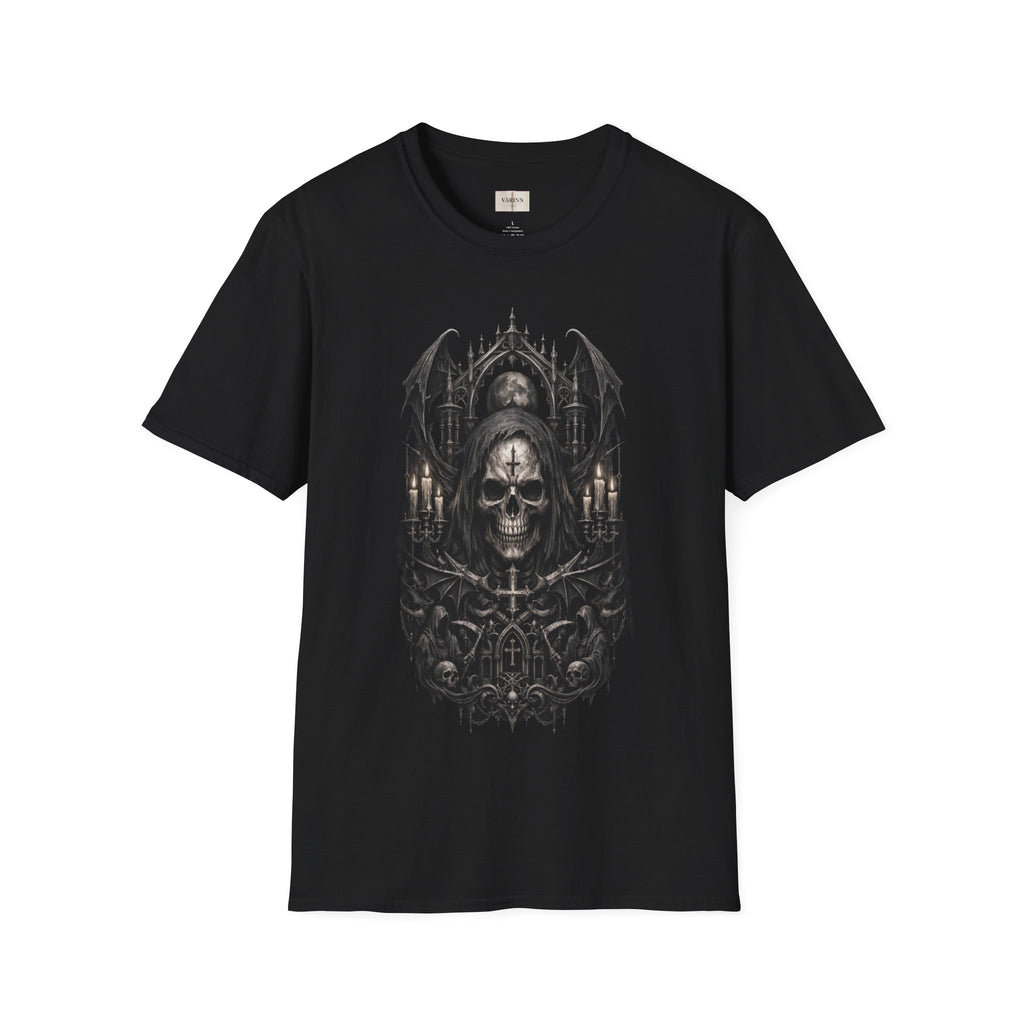 Gothic Skull Cathedral T-Shirt — Dark Grim Reaper Graphic Tee
