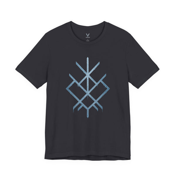 Geometric Nordic Rune Tee — Minimal Blue Symbol T-Shirt