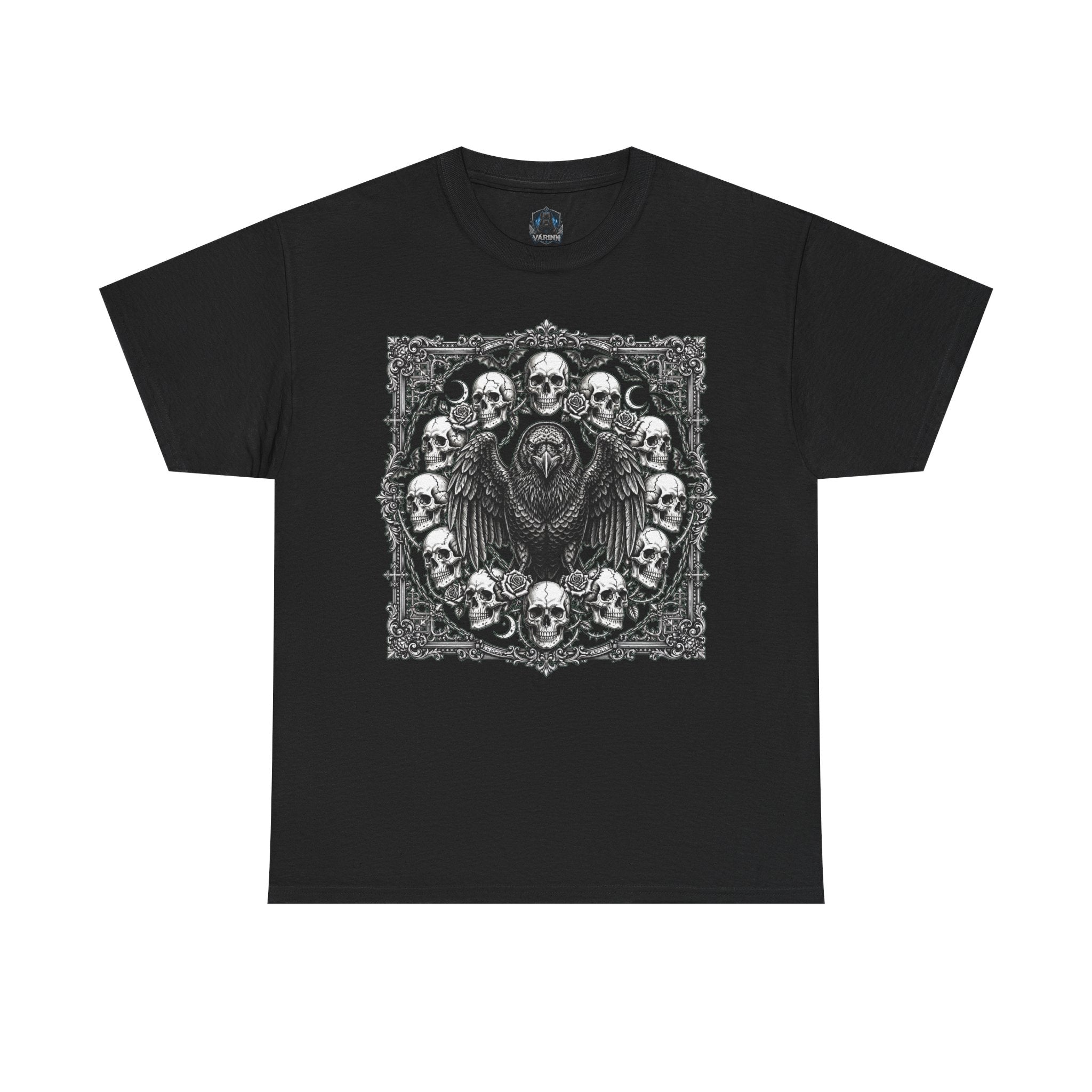 Skull & Raven Gothic T-Shirt — Dark Skull Circle Graphic Tee