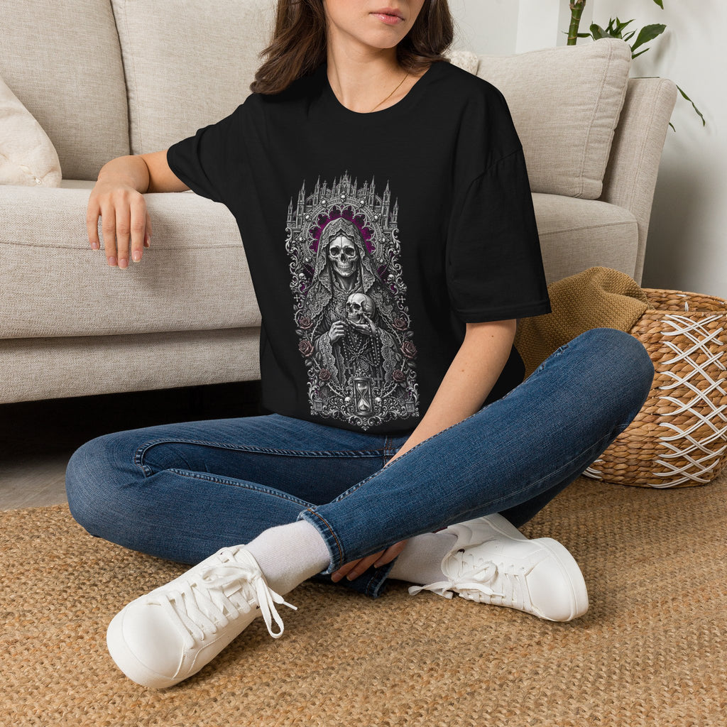 Gothic Skull Madonna T-Shirt — Dark Floral Skeleton Graphic Tee