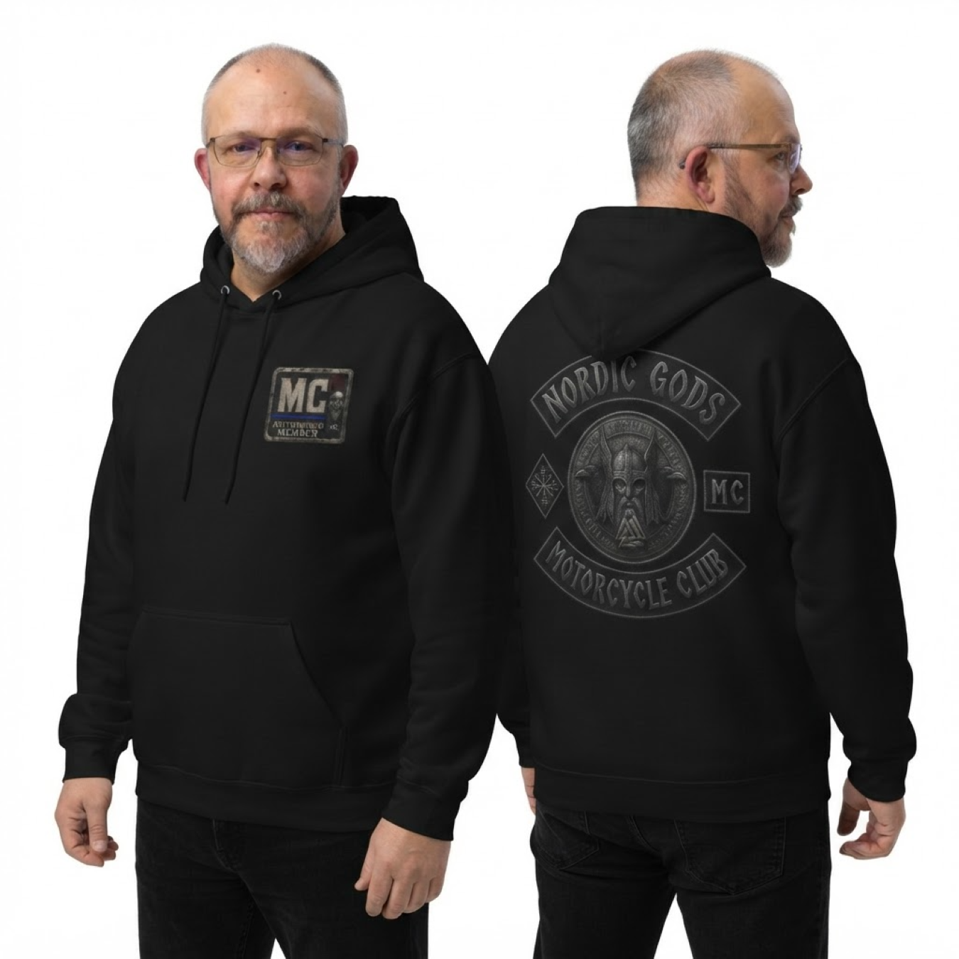 Nordic Gods Motorcycle Club Sweatshirt — Viking Helmet Back Patch Crewneck