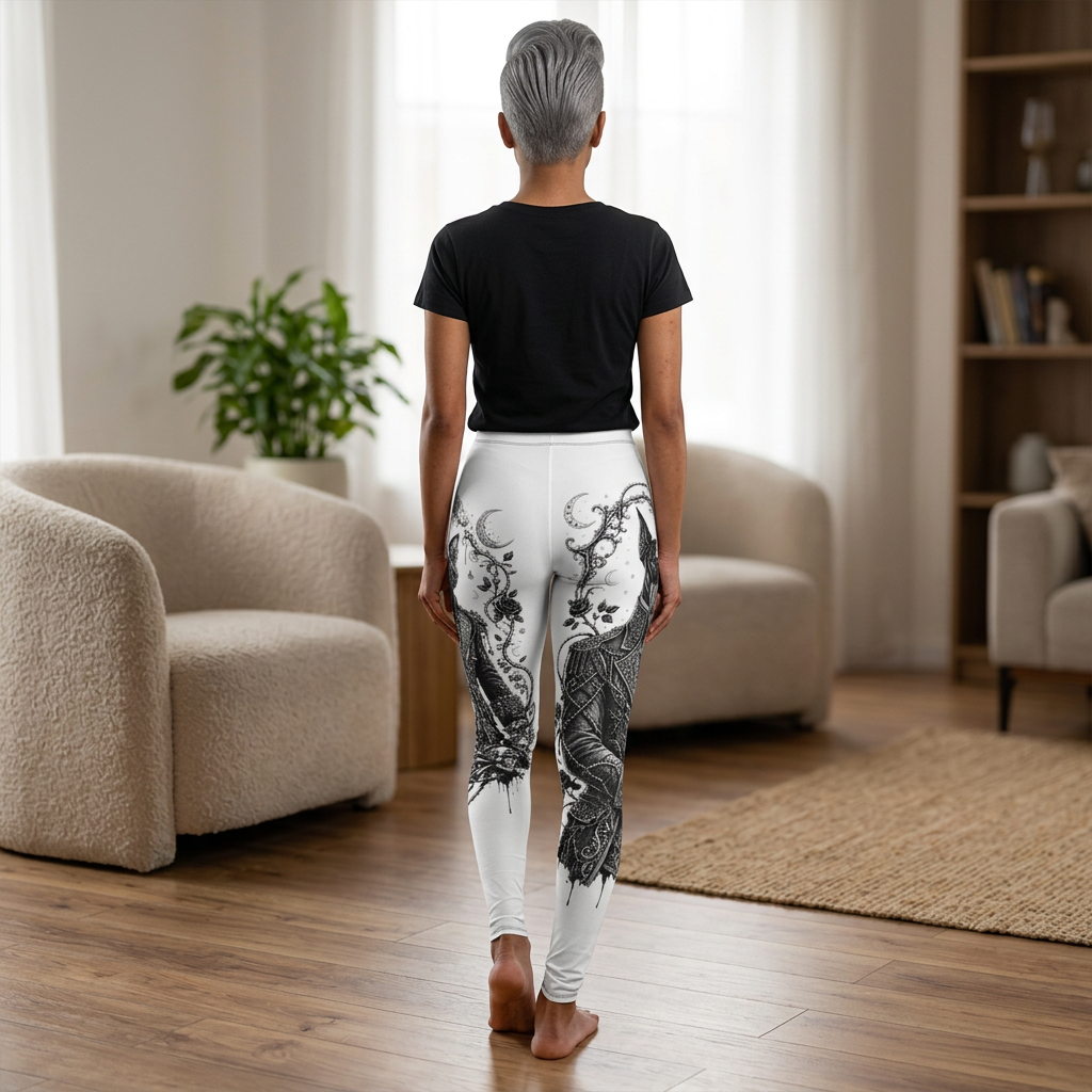 Mystic Snake & Moon Floral Leggings — Black Gothic Yoga Tights