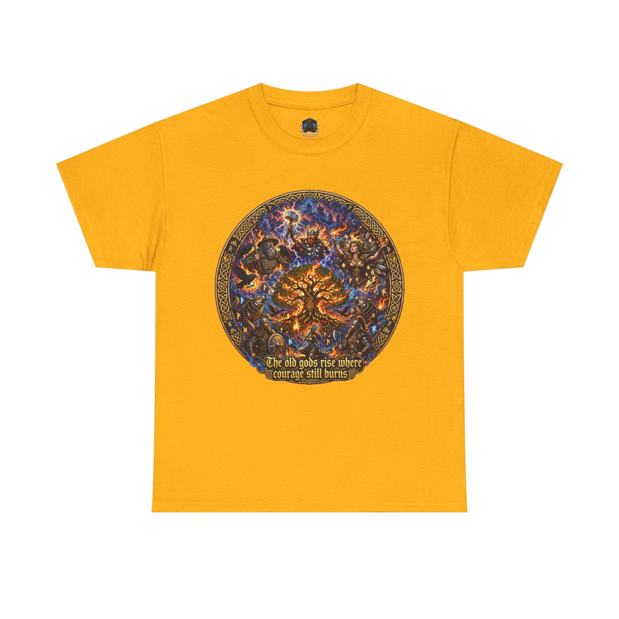 Cosmic Tree of Life Tee — 'The old gods rise; where courage will harvest' Graphic T‑Shirt