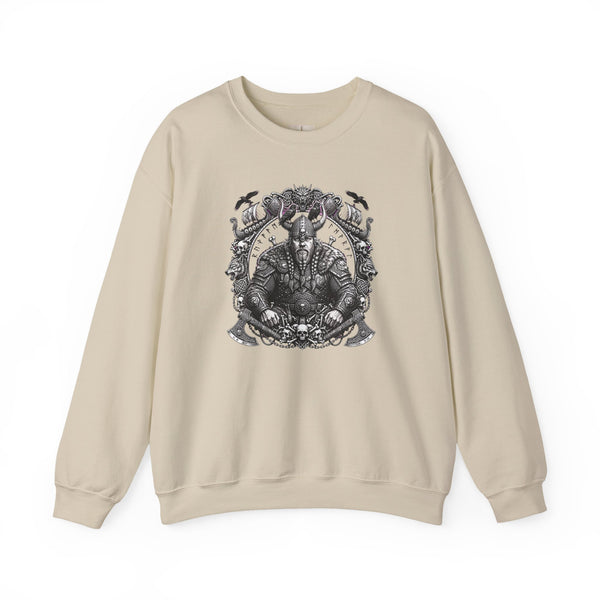 Viking Warrior Crewneck Sweatshirt — Norse Skull & Axe Gothic Design