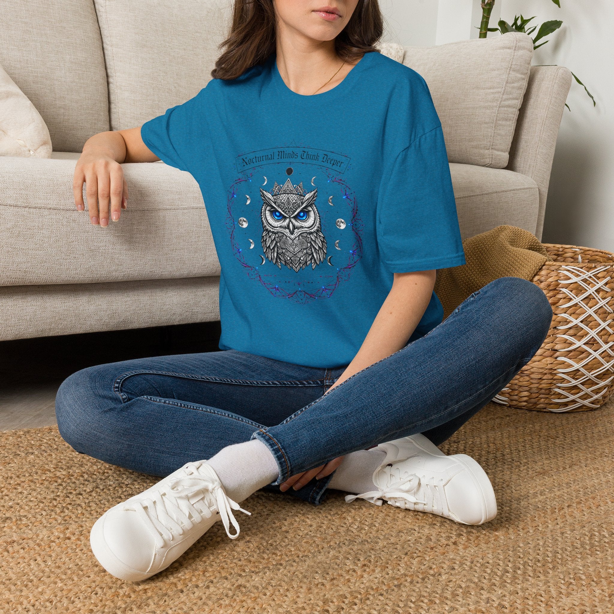 Owl Moon T-Shirt — 'Nocturnal Minds Think Deeper' Mystical Night Owl Graphic Tee