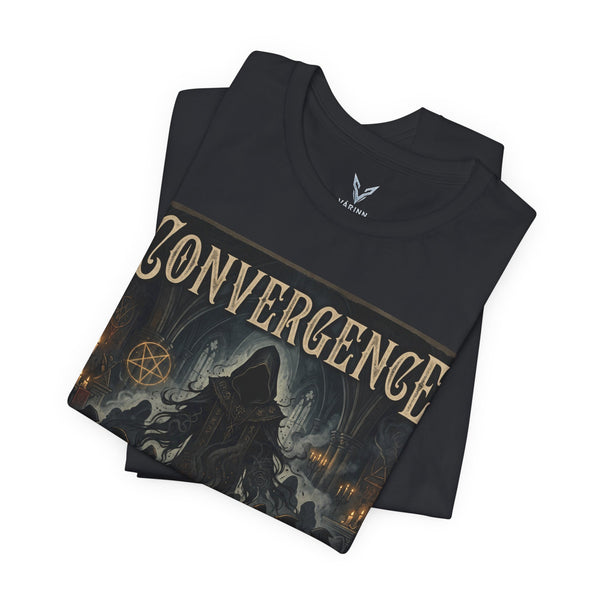 Convergence Band Tee — Dark Ritual Hooded Figure Concert T‑Shirt