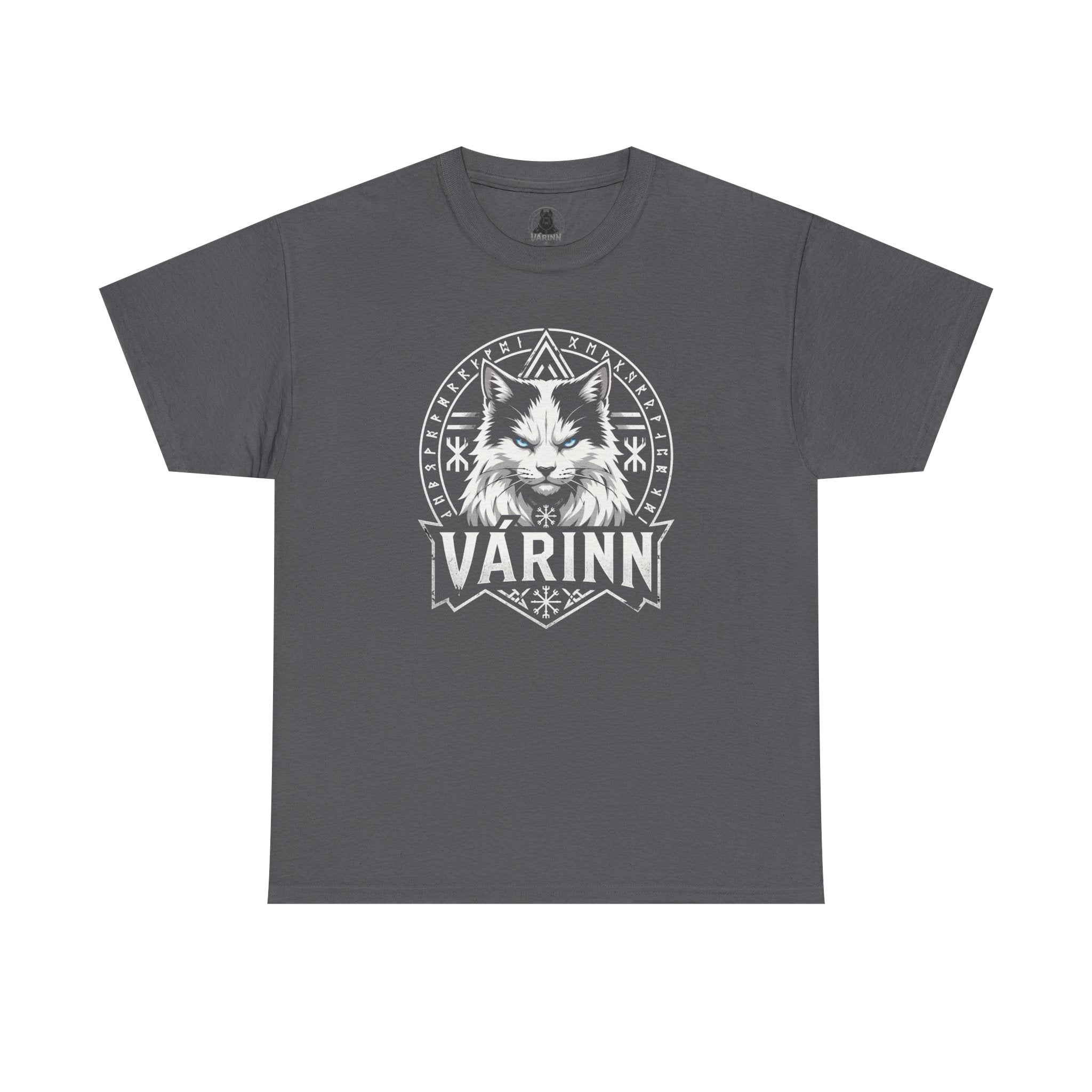 Varinn Viking Cat T‑Shirt — Norse Rune Cat Graphic Tee
