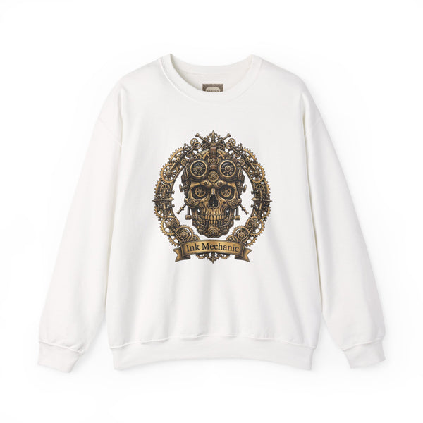 Crewneck Sweatshirt — Steampunk Skull ‘Ink Mechanic’ Graphic