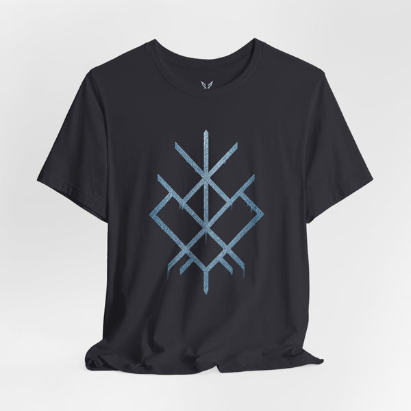 Geometric Nordic Rune Tee — Minimal Blue Symbol T-Shirt
