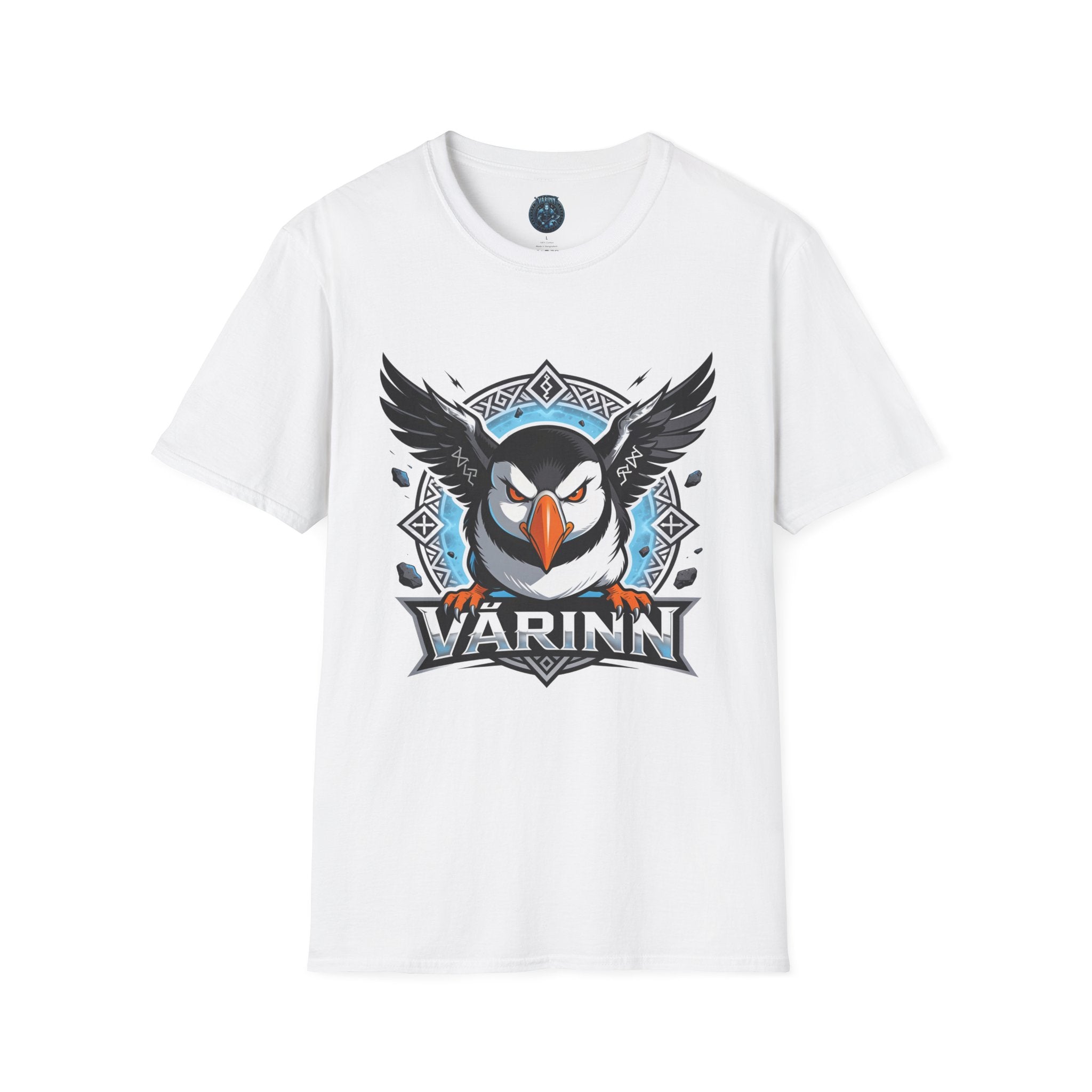 Viking Puffin T-Shirt — Bold Nordic Bird Graphic with "Várinn" Text