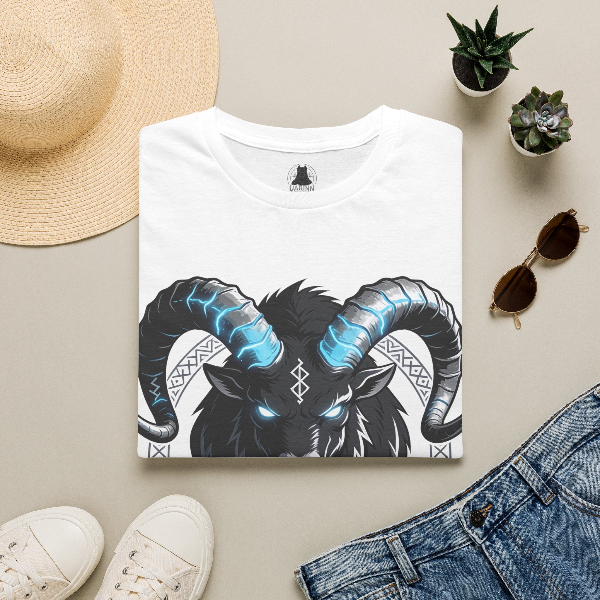 Viking Goat Rune T-Shirt — Varinn Horned Goat Norse Graphic Tee