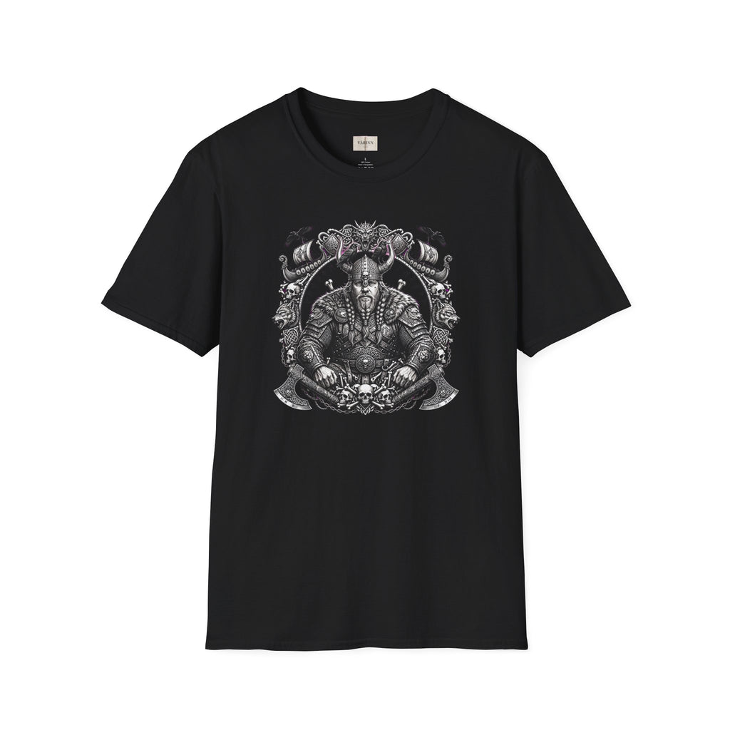 Viking Warrior T-Shirt — Norse Helmet & Axe Graphic