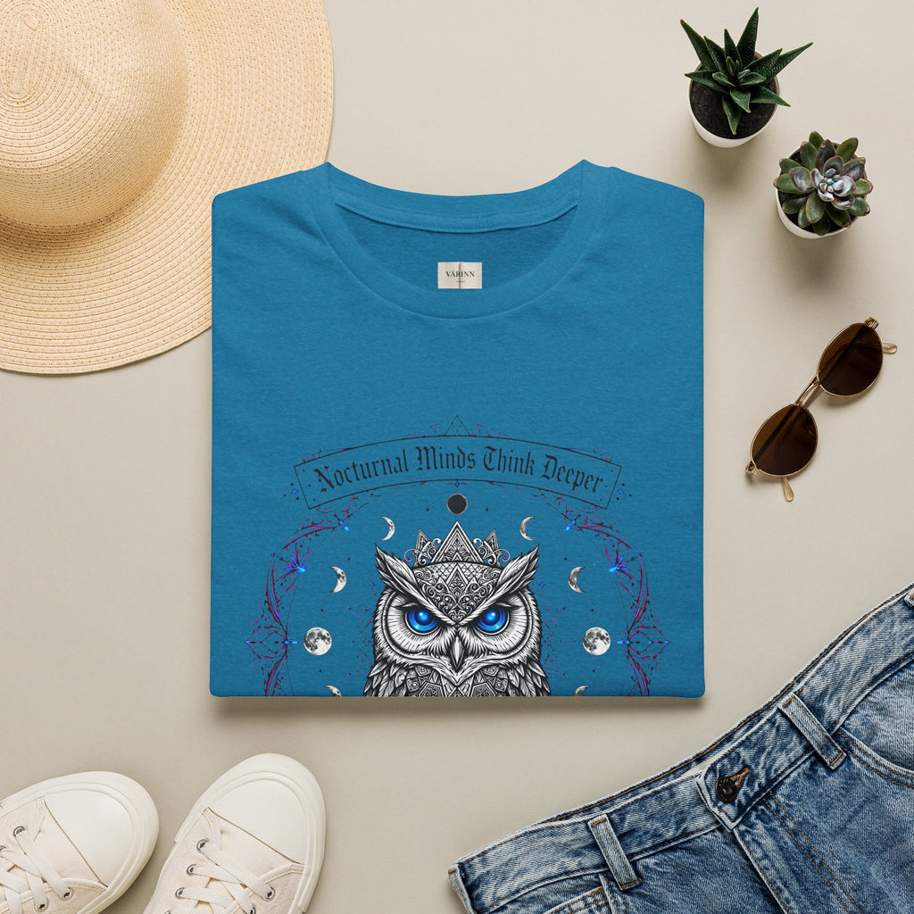 Owl Moon T-Shirt — 'Nocturnal Minds Think Deeper' Mystical Night Owl Graphic Tee