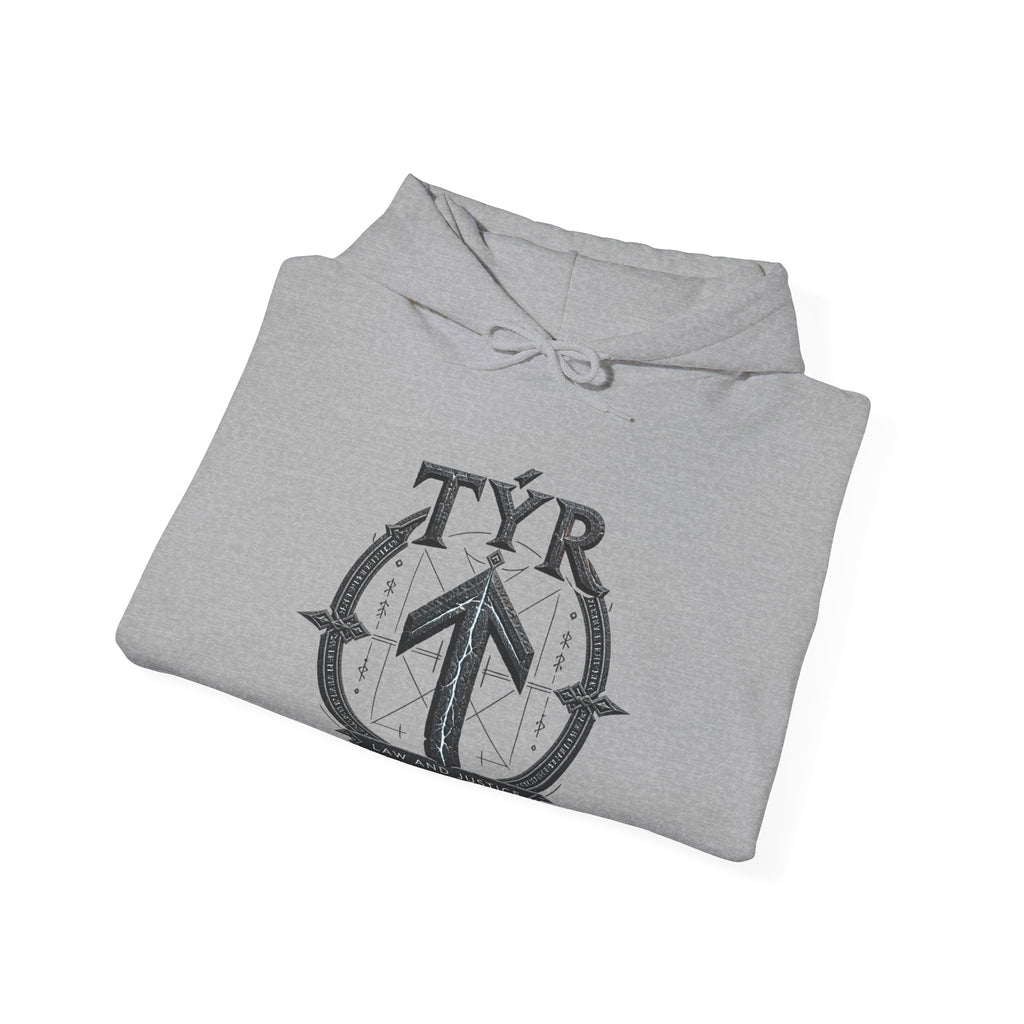 Tyr Viking Hoodie — Norse Rune Shield Graphic Hooded Sweatshirt
