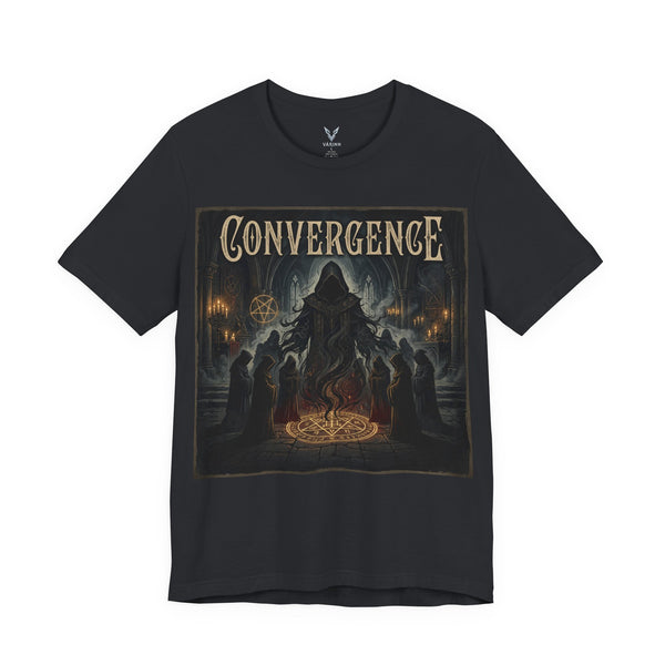 Convergence Band Tee — Dark Ritual Hooded Figure Concert T‑Shirt