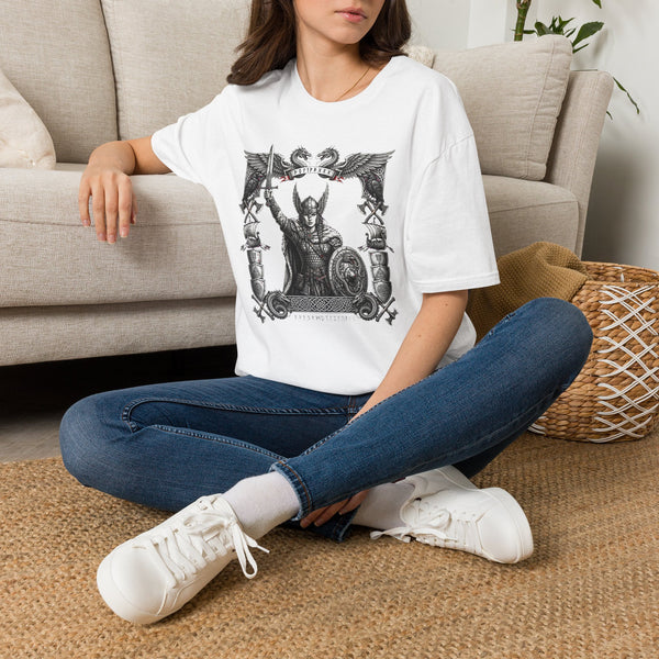Viking Warrior Graphic T-Shirt — Norse Shieldmaiden Design