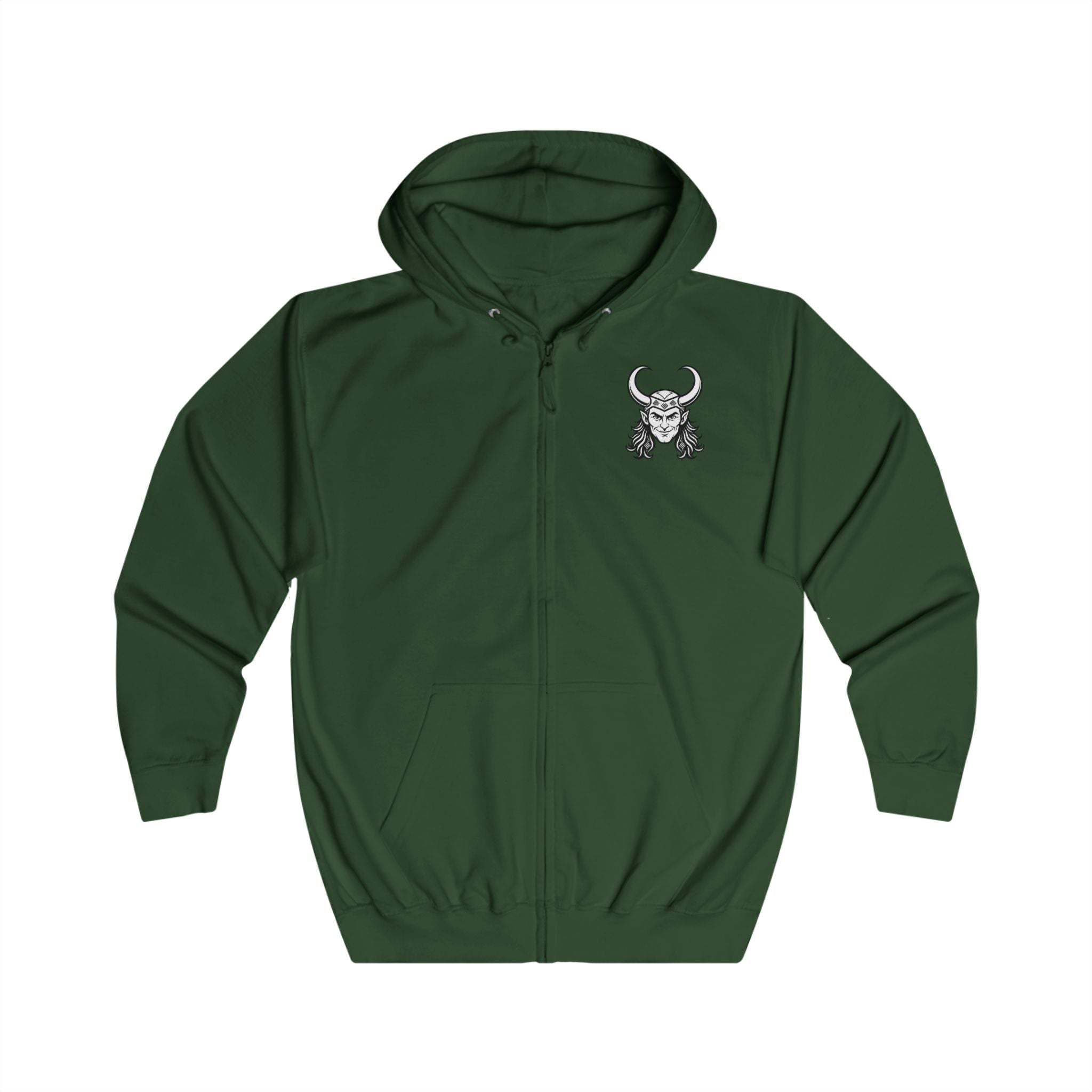 Viking Horned Warrior Zip Hoodie — Norse Helmet Graphic Full-Zip