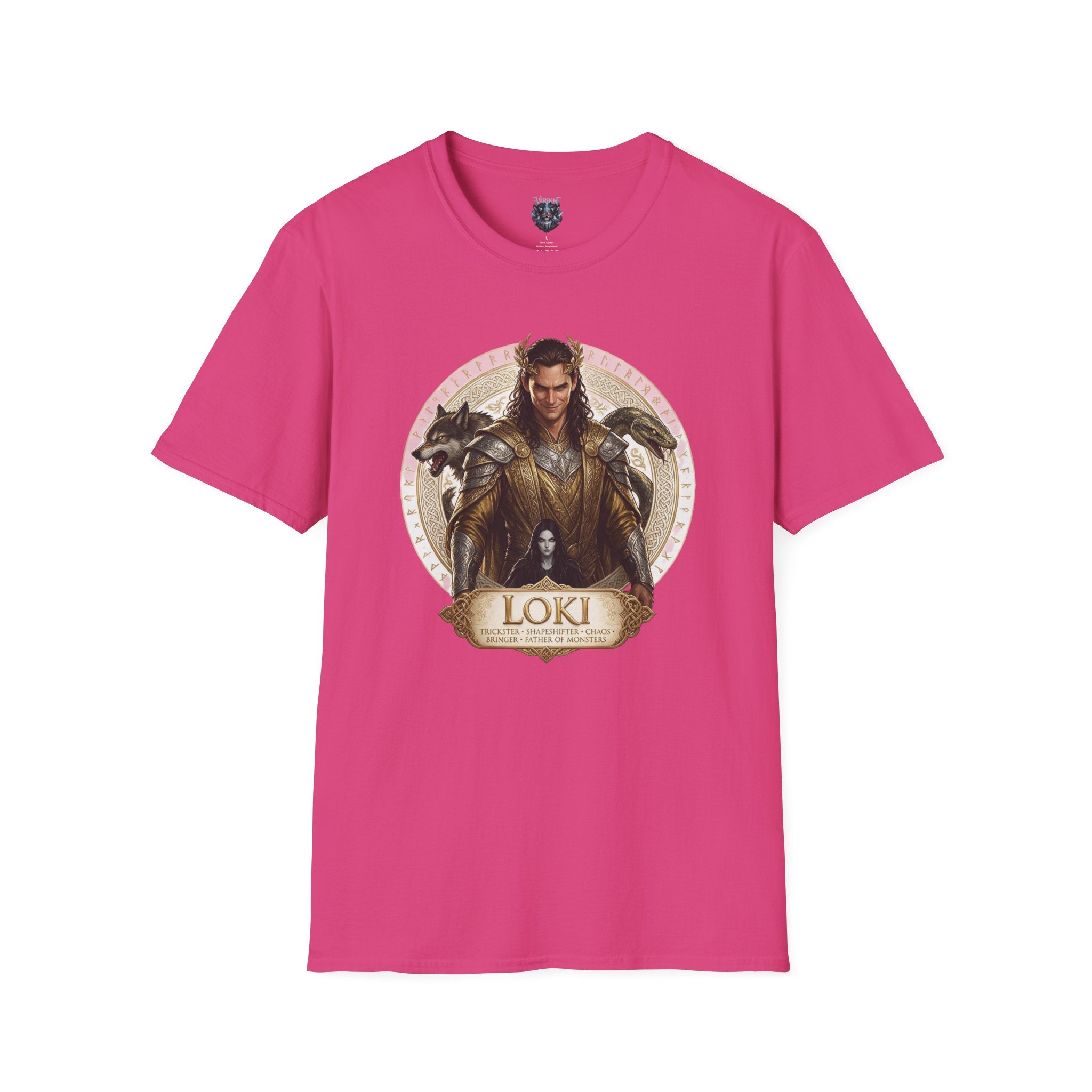 Loki Illustration T‑Shirt — Mythic Norse God Design with Wolves