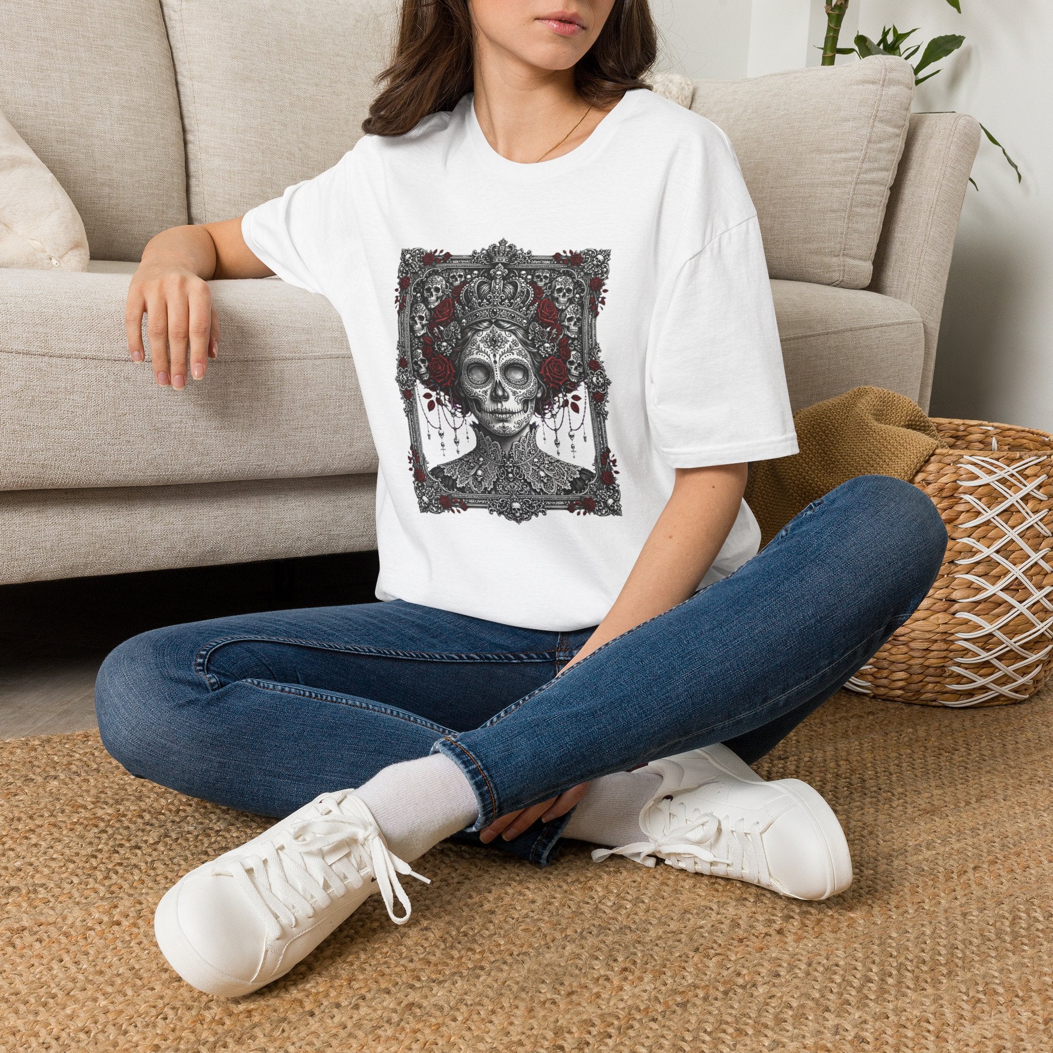 Skull Queen T-Shirt — Gothic Day of the Dead Floral Tee