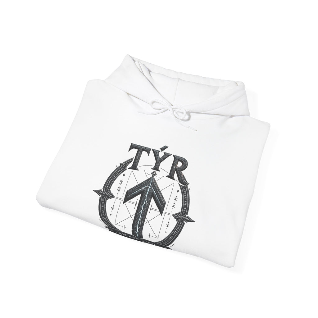 Tyr Viking Hoodie — Norse Rune Shield Graphic Hooded Sweatshirt