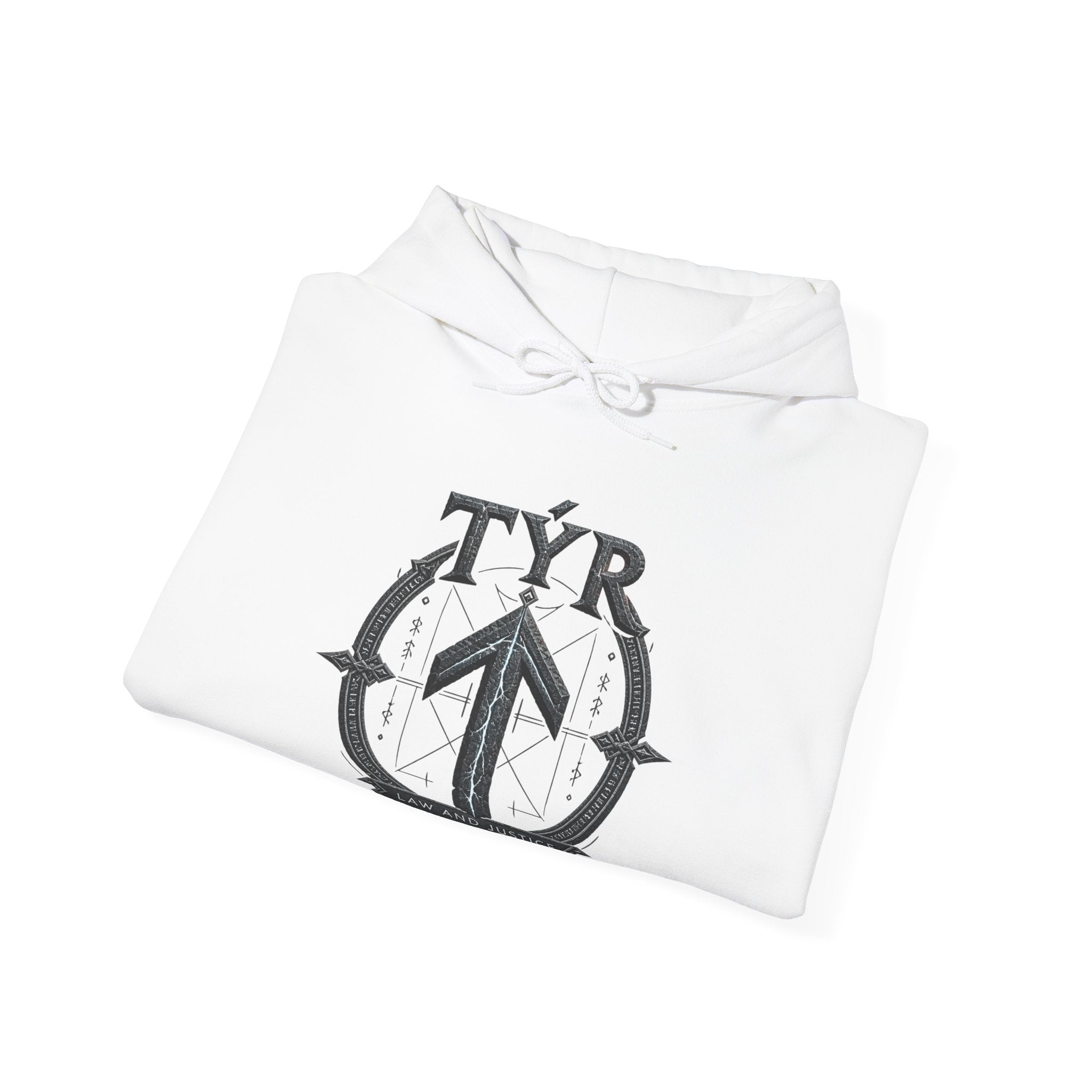 Tyr Viking Hoodie — Norse Rune Shield Graphic Hooded Sweatshirt