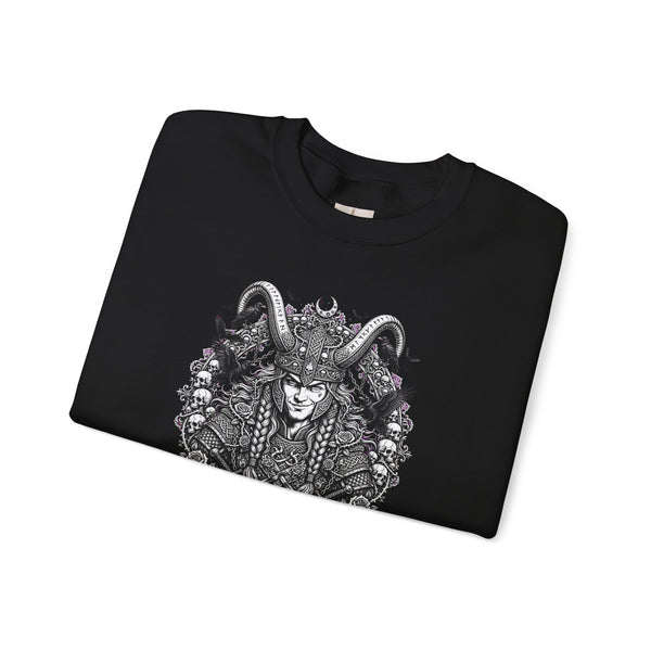 Occult Goat-Heads Crewneck Sweatshirt — Vintage Pagan Skull & Horned Deity Design