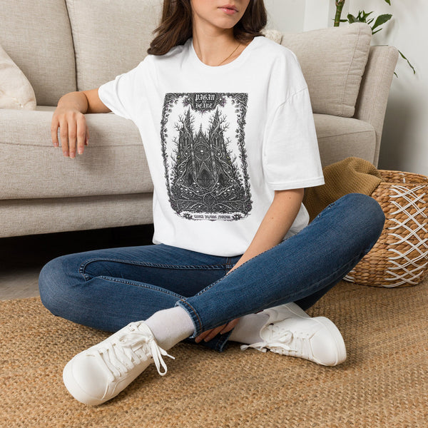 Pagan Heart Gothic Tee — Intricate Black Cathedral Illustration