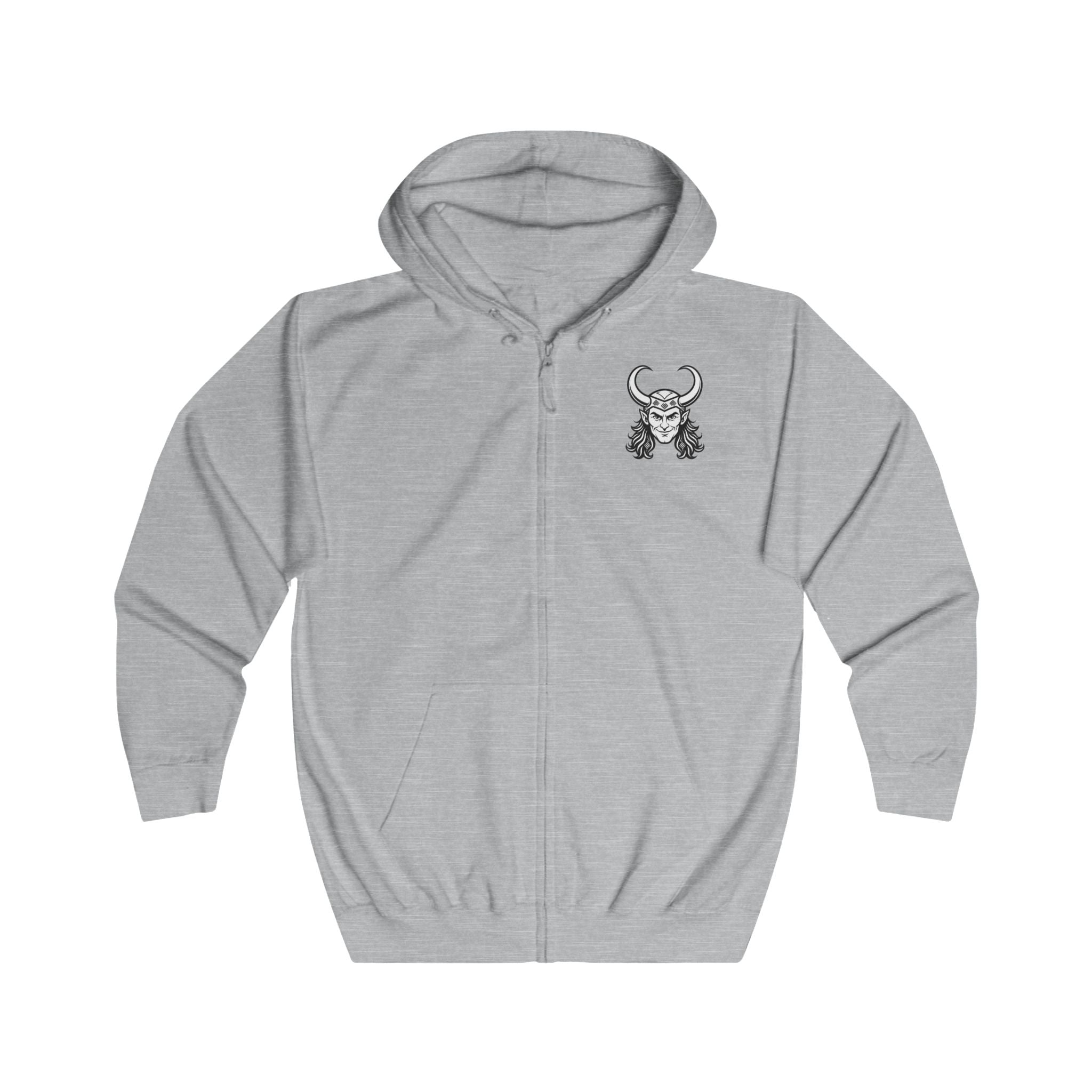 Viking Horned Warrior Zip Hoodie — Norse Helmet Graphic Full-Zip