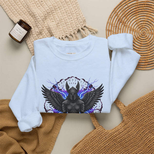 Angel of Shadows Crewneck Sweatshirt — 'Lightning in My Veins' Gothic Winged Design