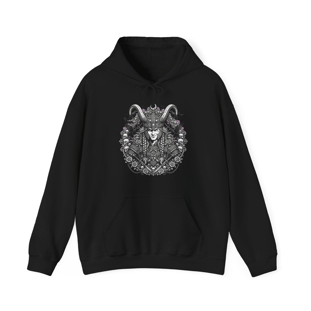 Occult Goat-Head Hoodie — Gothic Horned Deity Graphic Sweatshirt