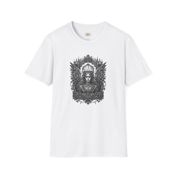 Angel of Thrones Graphic T-Shirt — Gothic Guardian Illustration Tee
