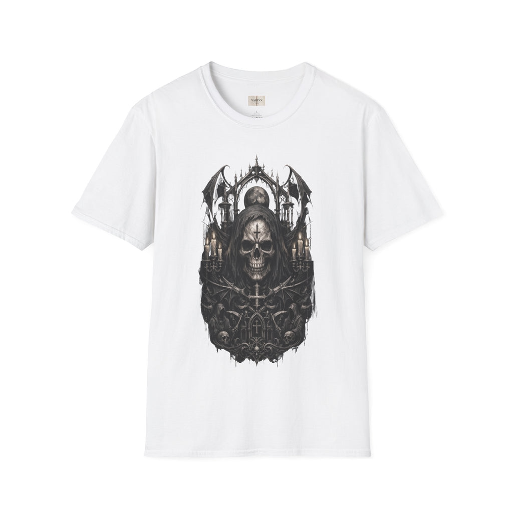 Gothic Skull Cathedral T-Shirt — Dark Grim Reaper Graphic Tee
