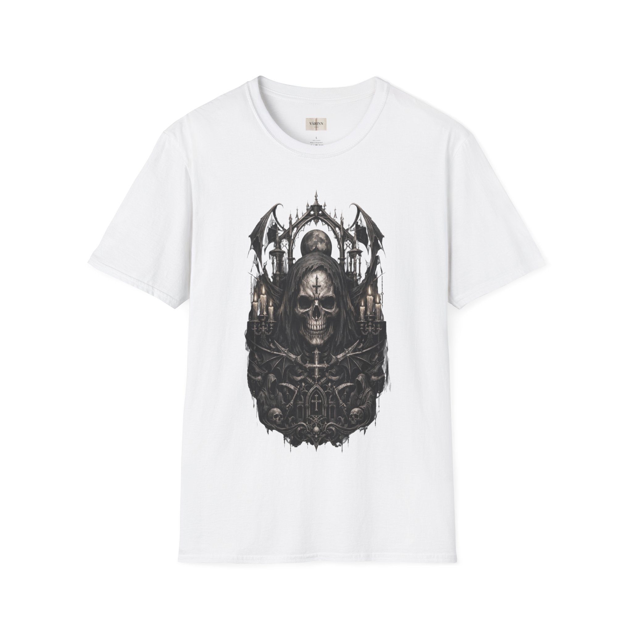 Gothic Skull Cathedral T-Shirt — Dark Grim Reaper Graphic Tee
