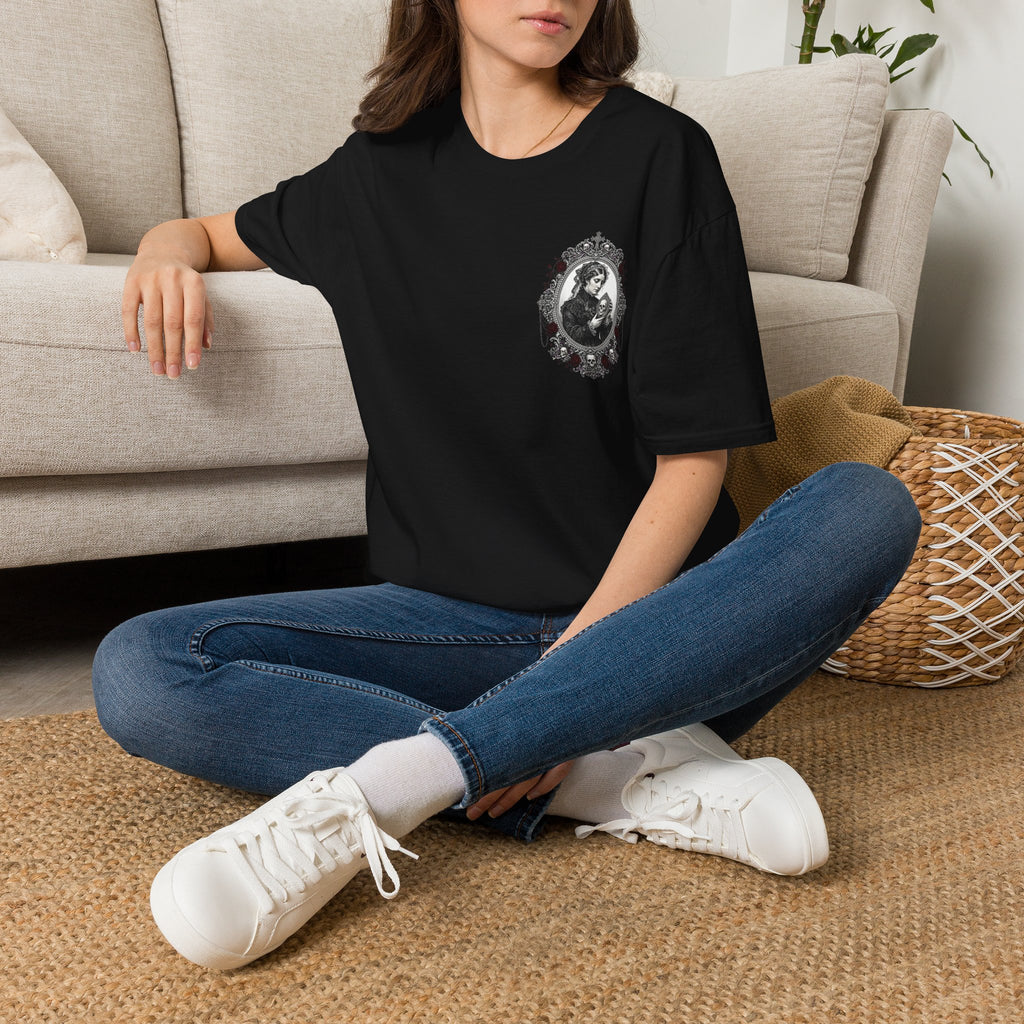 Gothic Madonna & Child Chest Print T‑Shirt — Vintage Religious Portrait Tee