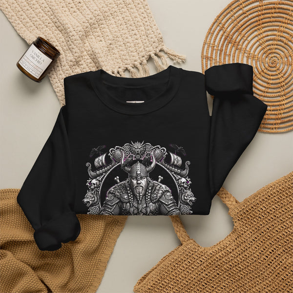 Viking Warrior Crewneck Sweatshirt — Norse Skull & Axe Gothic Design