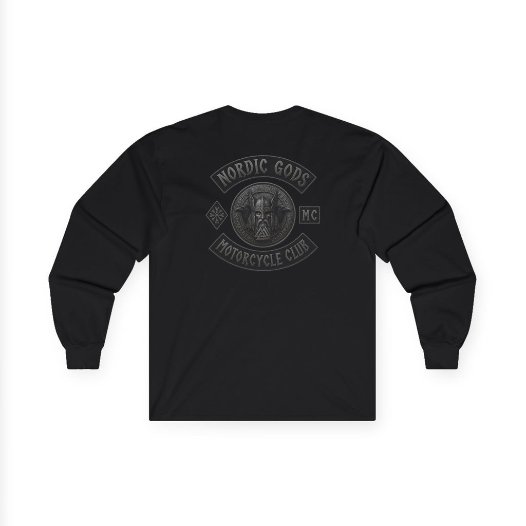 Nordic Gods Motorcycle Club Long Sleeve Tee — Viking Helmet Crest