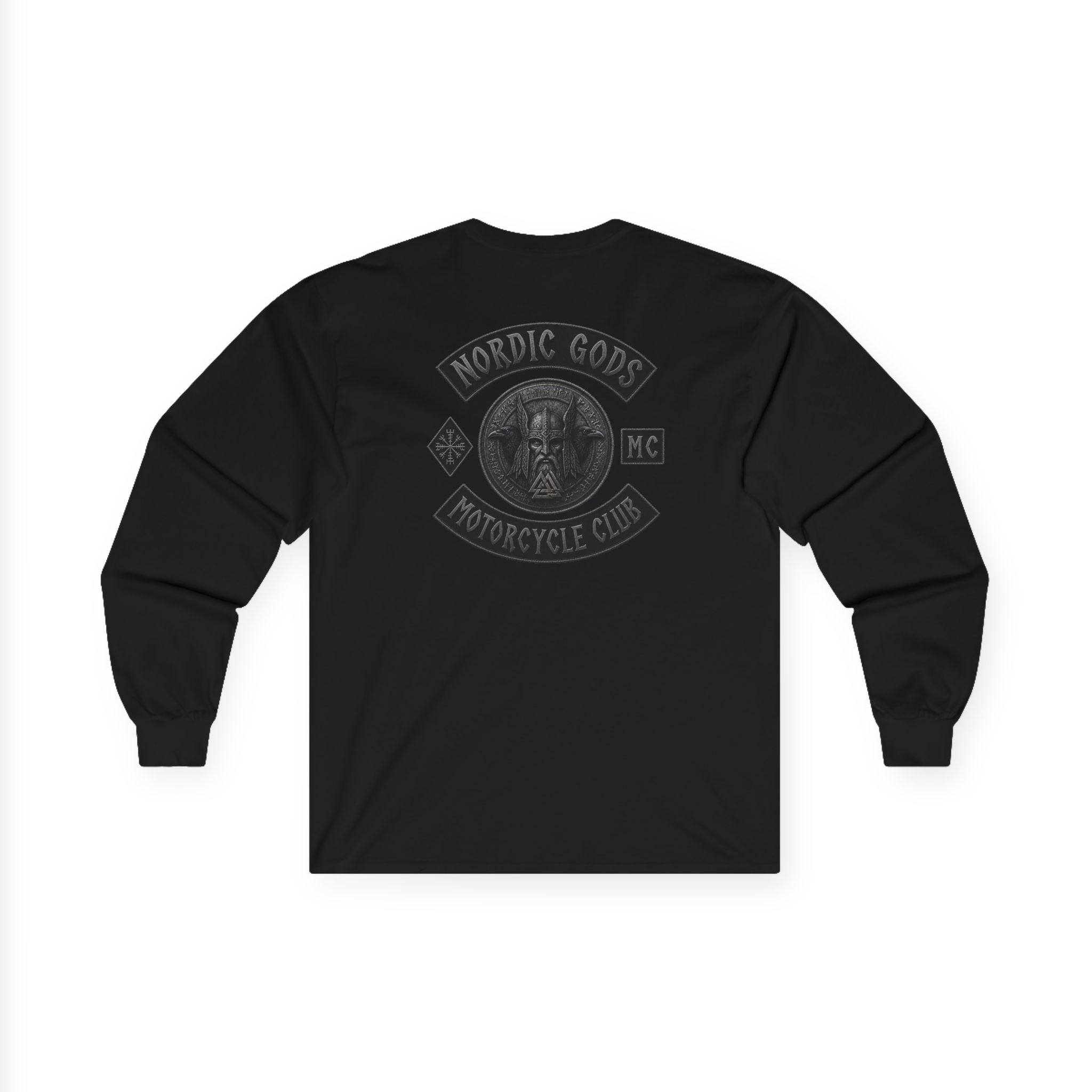 Nordic Gods Motorcycle Club Long Sleeve Tee — Viking Helmet Crest