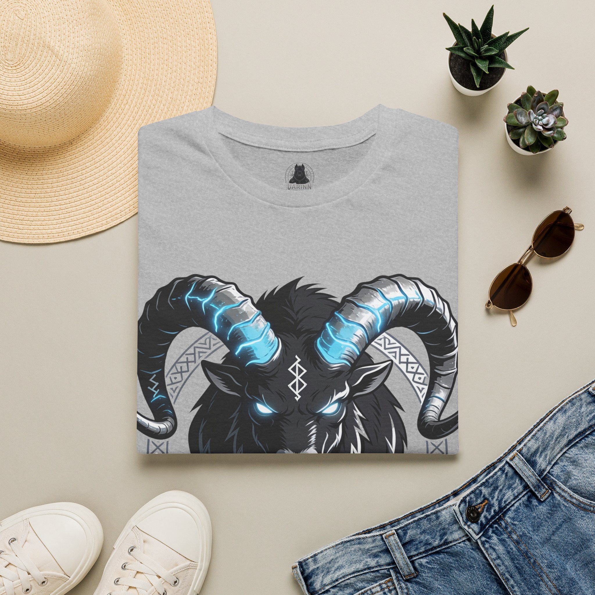 Viking Goat Rune T-Shirt — Varinn Horned Goat Norse Graphic Tee