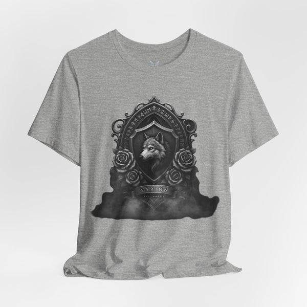 Gothic Raven Crest Tee — Vintage Black Rose Memorial Design