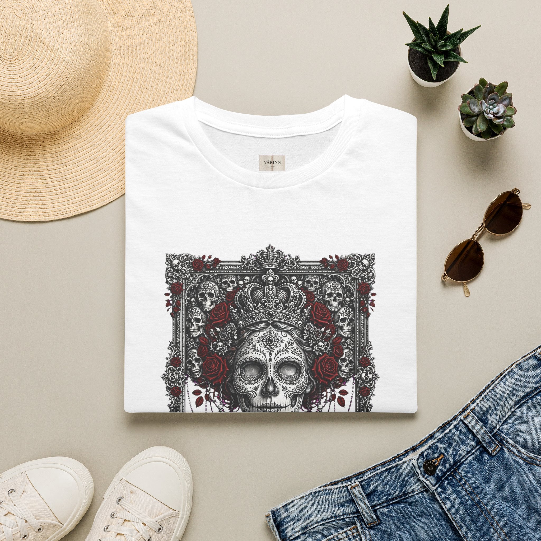 Skull Queen T-Shirt — Gothic Day of the Dead Floral Tee