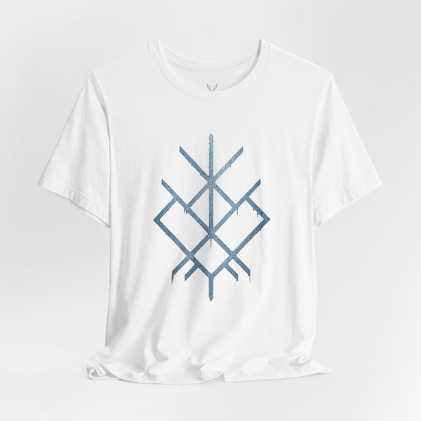 Geometric Nordic Rune Tee — Minimal Blue Symbol T-Shirt