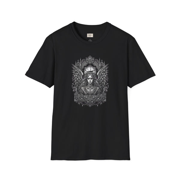 Angel of Thrones Graphic T-Shirt — Gothic Guardian Illustration Tee