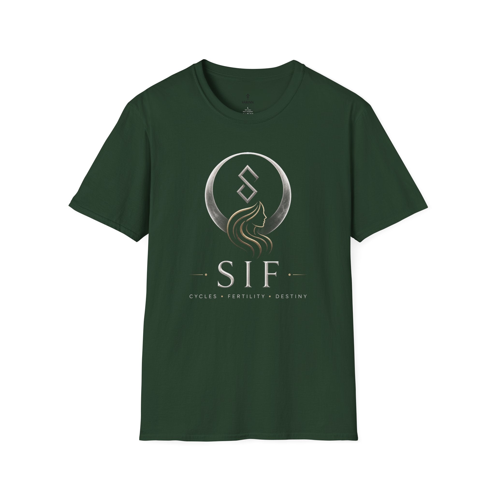 SIF Green Crest T‑Shirt — Celtic Moon & Mermaid Emblem Graphic Tee