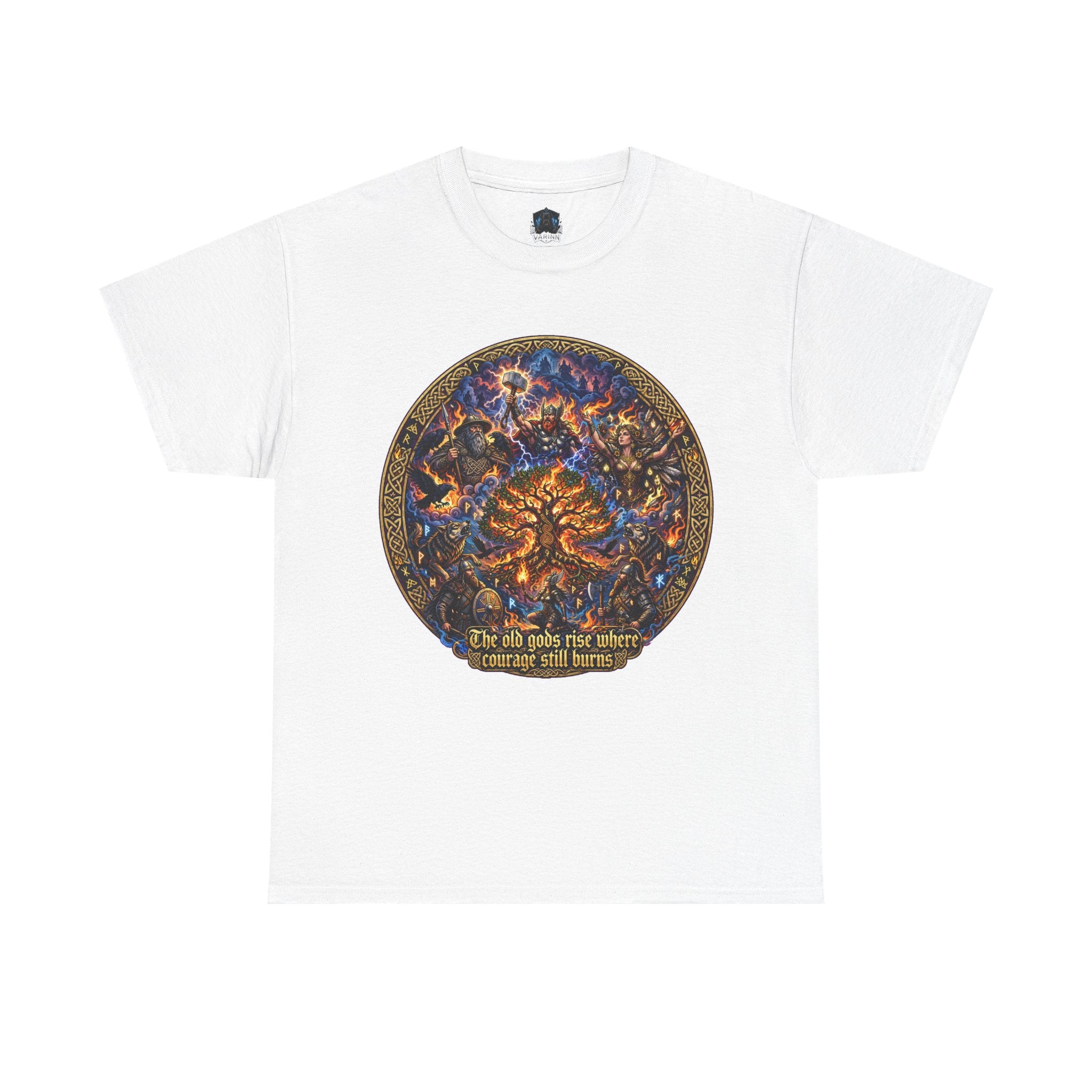 Cosmic Tree of Life Tee — 'The old gods rise; where courage will harvest' Graphic T‑Shirt