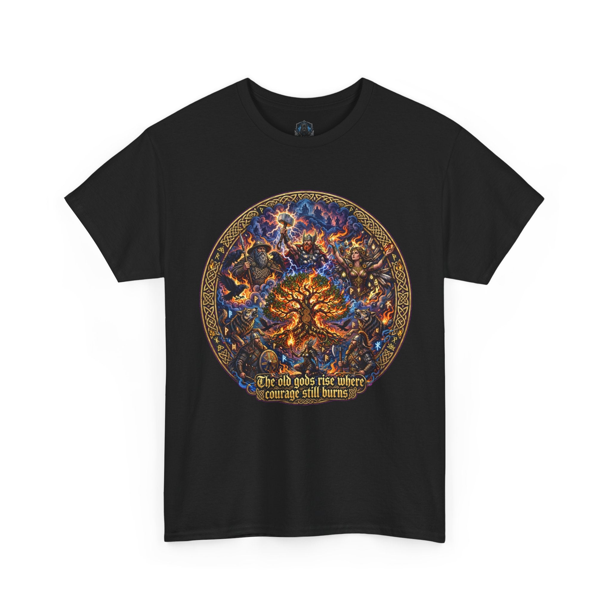 Cosmic Tree of Life Tee — 'The old gods rise; where courage will harvest' Graphic T‑Shirt