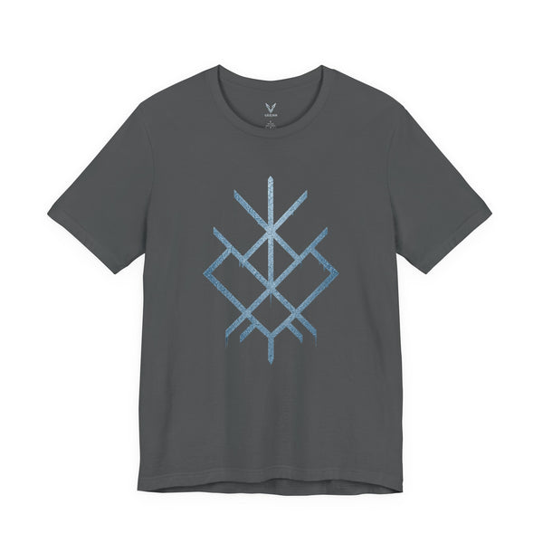 Geometric Nordic Rune Tee — Minimal Blue Symbol T-Shirt